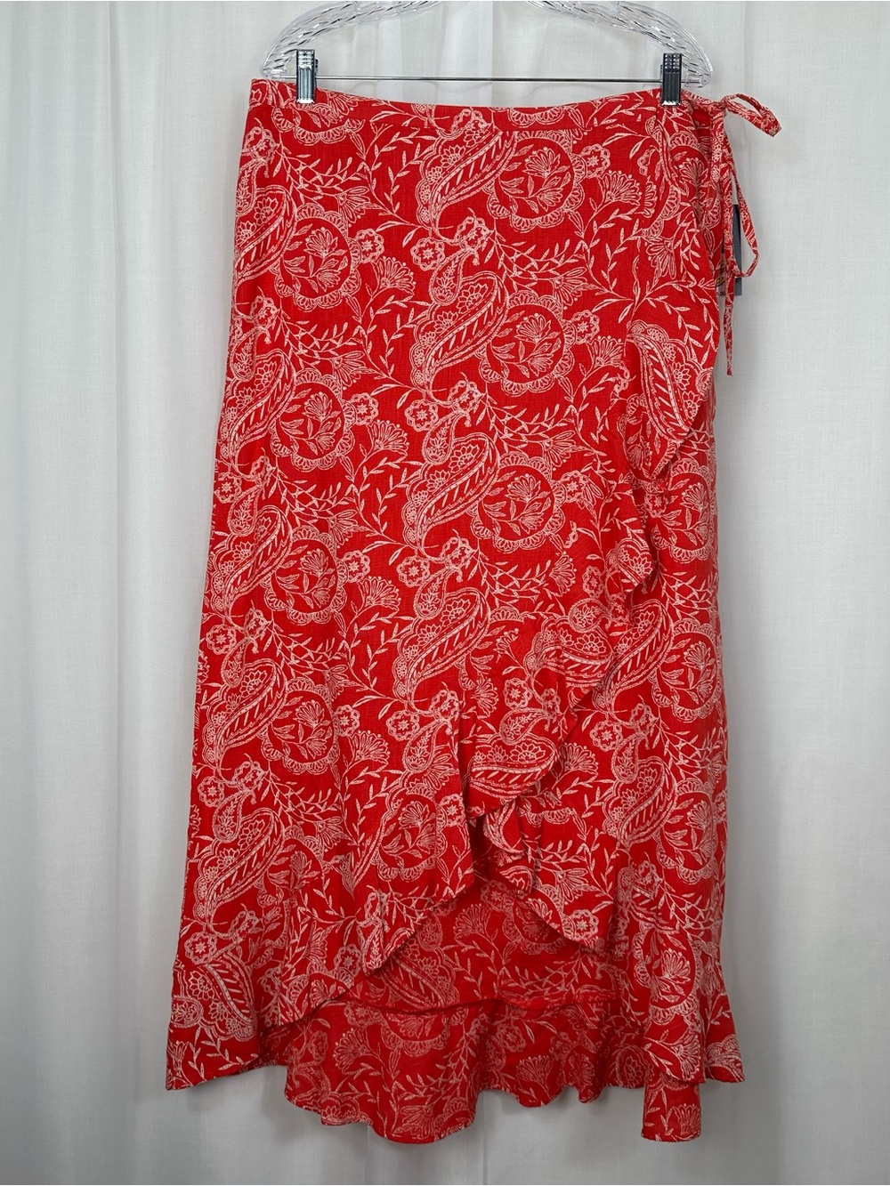 Universal Thread Red Paisley Ruffle Faux Wrap Maxi Skirt XL Boho Tomato Girl NWT